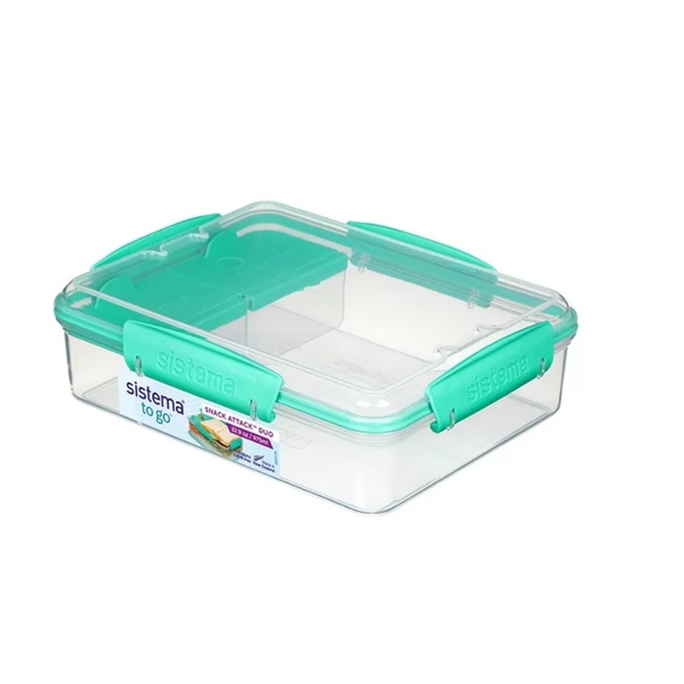 Lunch box with compartments, SNACK ATTACK DUO, 20 x 16 x H 6 cm, Mint