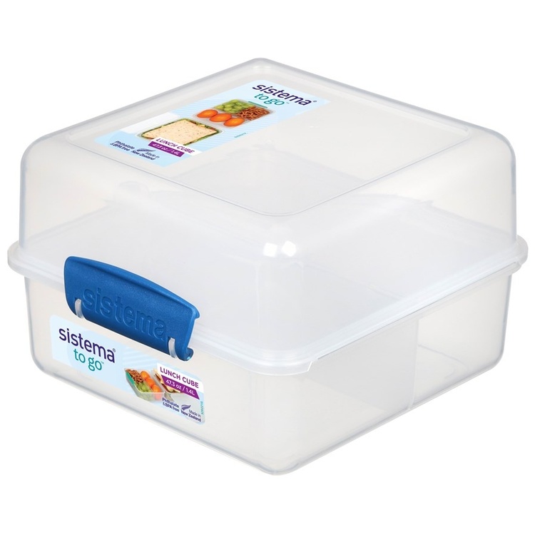 Lunch box divided into compartments, 1,4L, LUNCH CUBE TO GO, White / Dark Blue