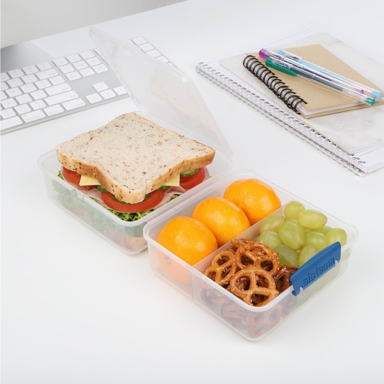Lunch box divided into compartments, 1,4L, LUNCH CUBE TO GO, White / Dark Blue