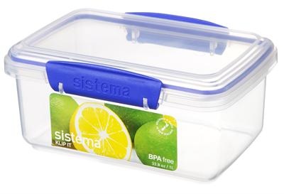 Lunch box,1 L, KLIP IT, 17,5 x 12 x H 8 cm, Clear / Blue