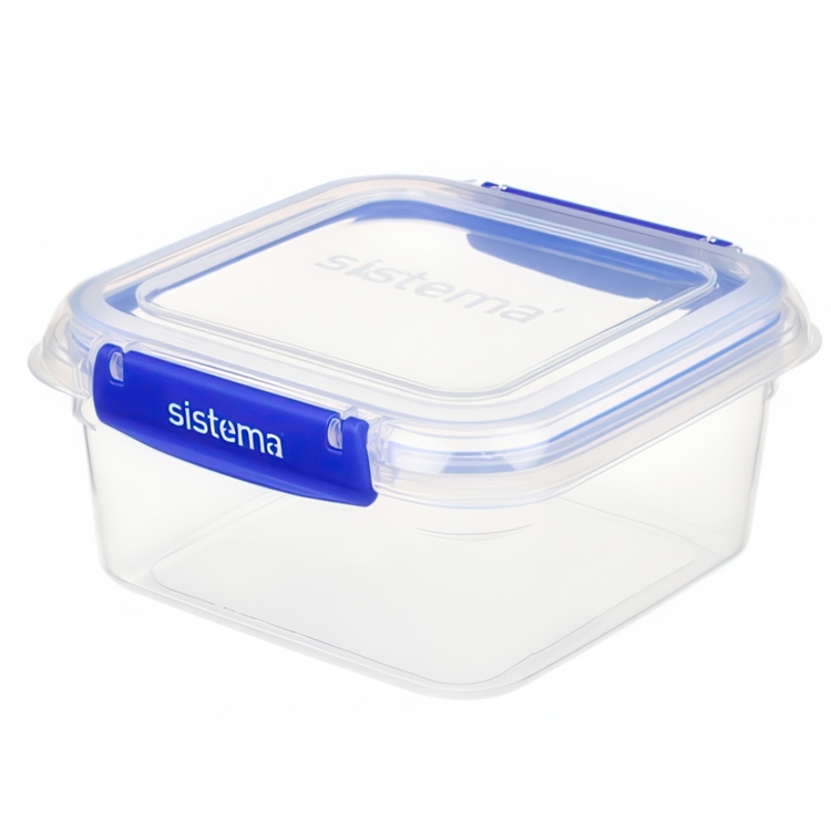 Lunch box, 1,15 L, KLIP IT PLUS SQUARE, 16 x 16 x H 8 cm, Transparent / Blue