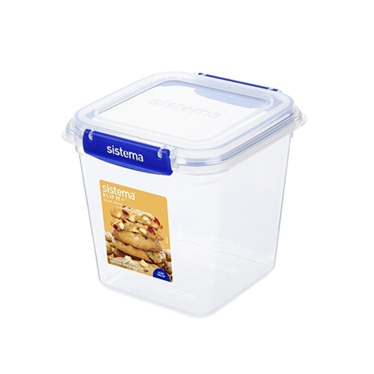 Container, 2,2 L, KLIP IT PLUS SQUARE, 16 x 16 x H 16 cm, Transparent / Blue