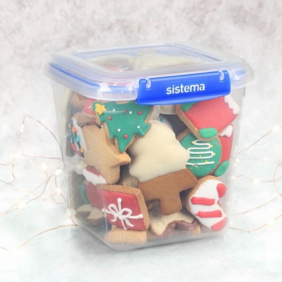 Container, 2,2 L, KLIP IT PLUS SQUARE, 16 x 16 x H 16 cm, Transparent / Blue