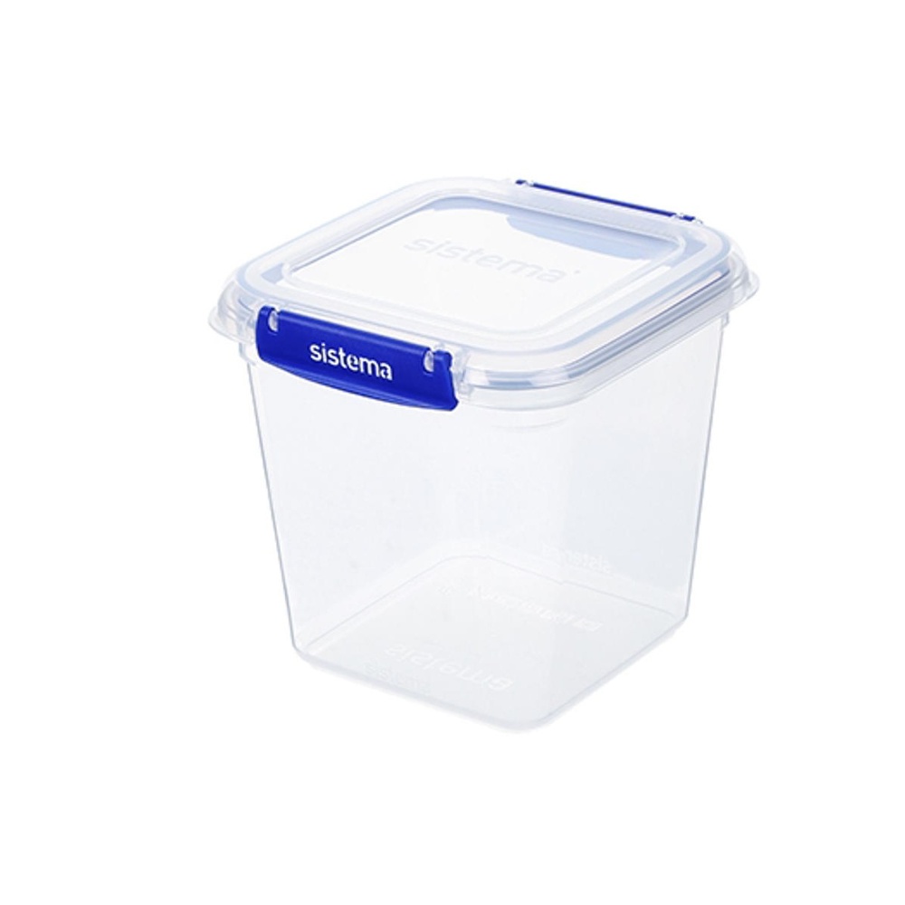 Container, 2,2 L, KLIP IT PLUS SQUARE, 16 x 16 x H 16 cm, Transparent / Blue