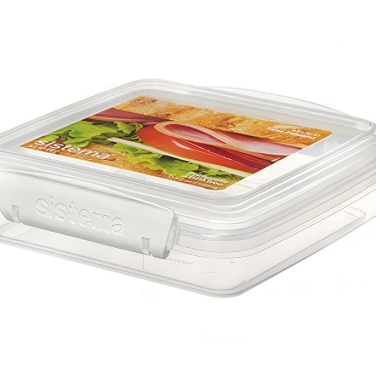 Lunch box, 450 ml, KLIP-IT SANDWICH, 15 x 15 x H 5 cm, Clear / White