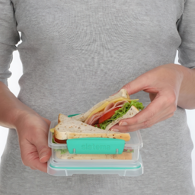 Lunch box, 450 ml, KLIP-IT SANDWICH, 15 x 15 x H 5 cm, Clear / White