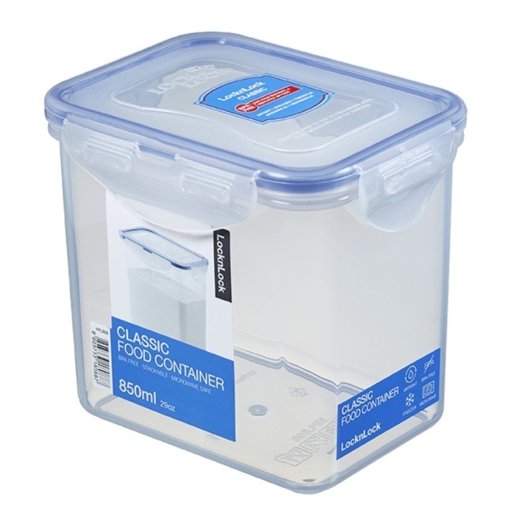 Food Box, 850 ml, LOCK & LOCK, 13,7 x 10,4 x 12 cm, Clear / Blue