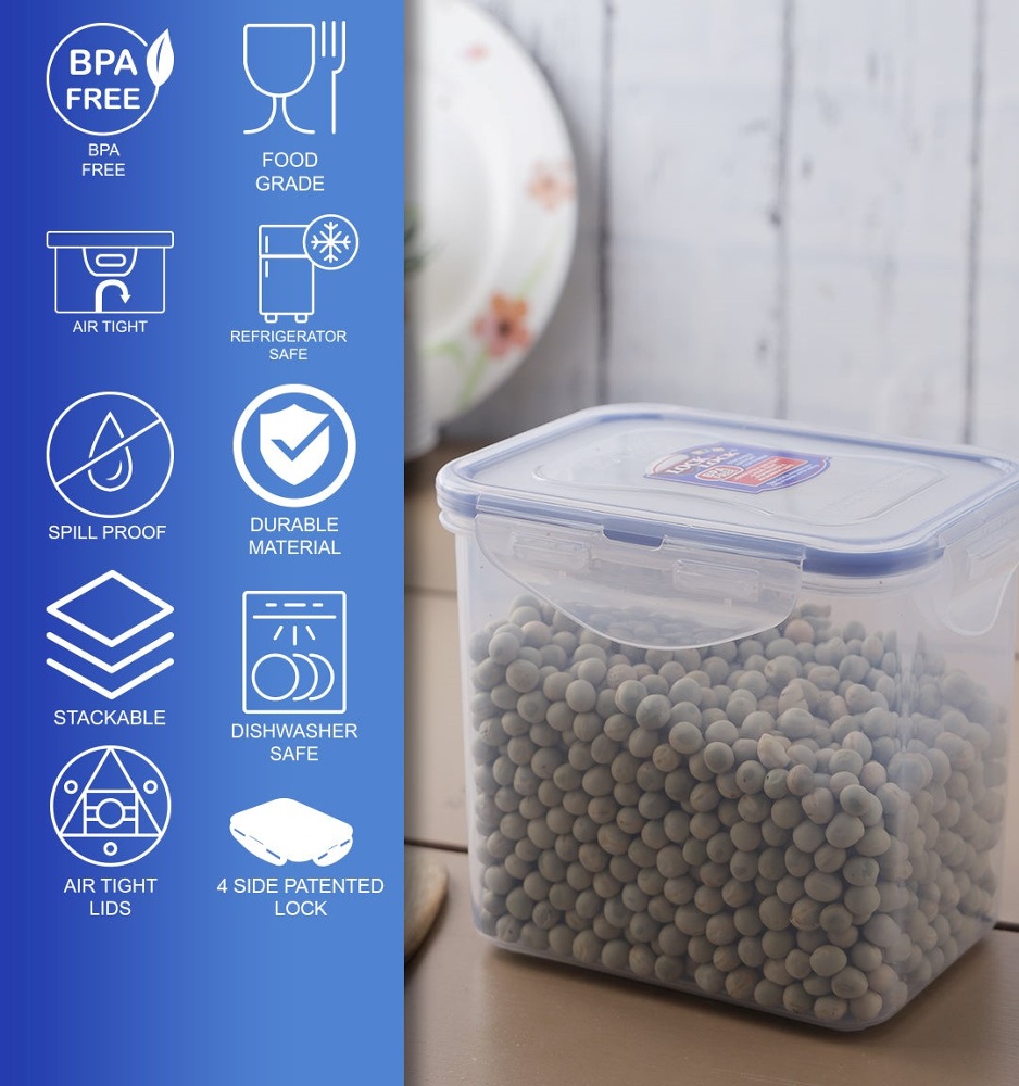 Food Box, 850 ml, LOCK & LOCK, 13,7 x 10,4 x 12 cm, Clear / Blue