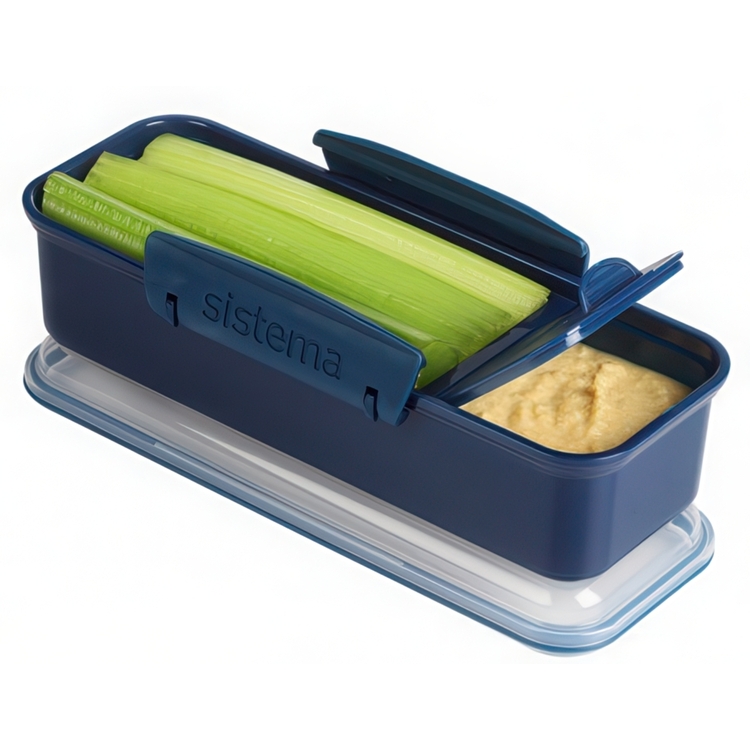 Lunch box with compartment, 410 ml, SNACK ATTACK RENEW, 19 x 8 x H 6 cm, Blue