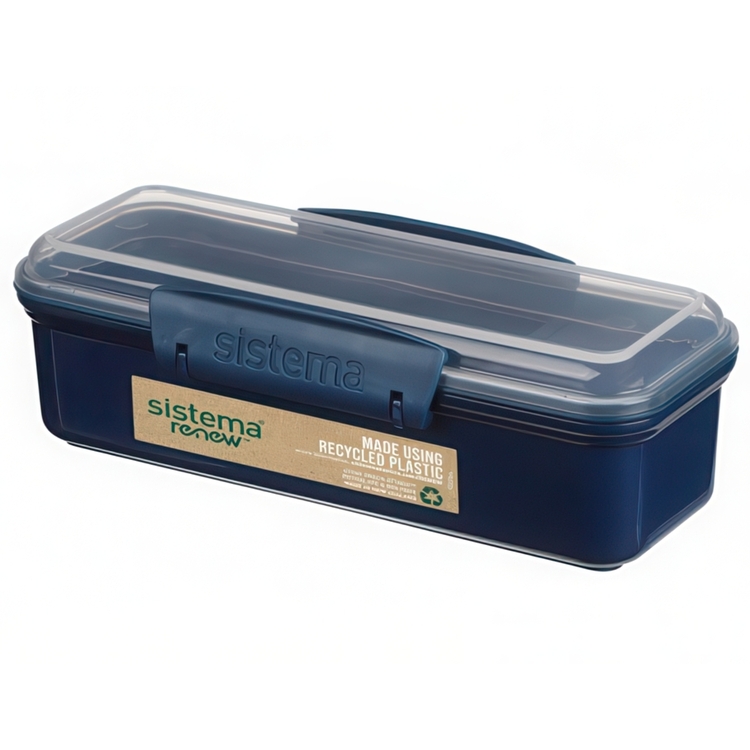 Lunch box with compartment, 410 ml, SNACK ATTACK RENEW, 19 x 8 x H 6 cm, Blue