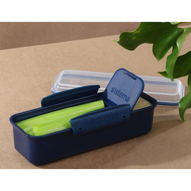 Lunch box with compartment, 410 ml, SNACK ATTACK RENEW, 19 x 8 x H 6 cm, Blue