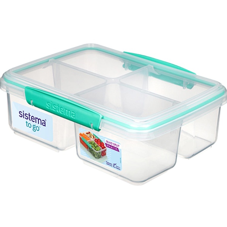 Lunch box, Four parts, 1,74 L, QUAD SPLIT TO GO, Clear / Teal
