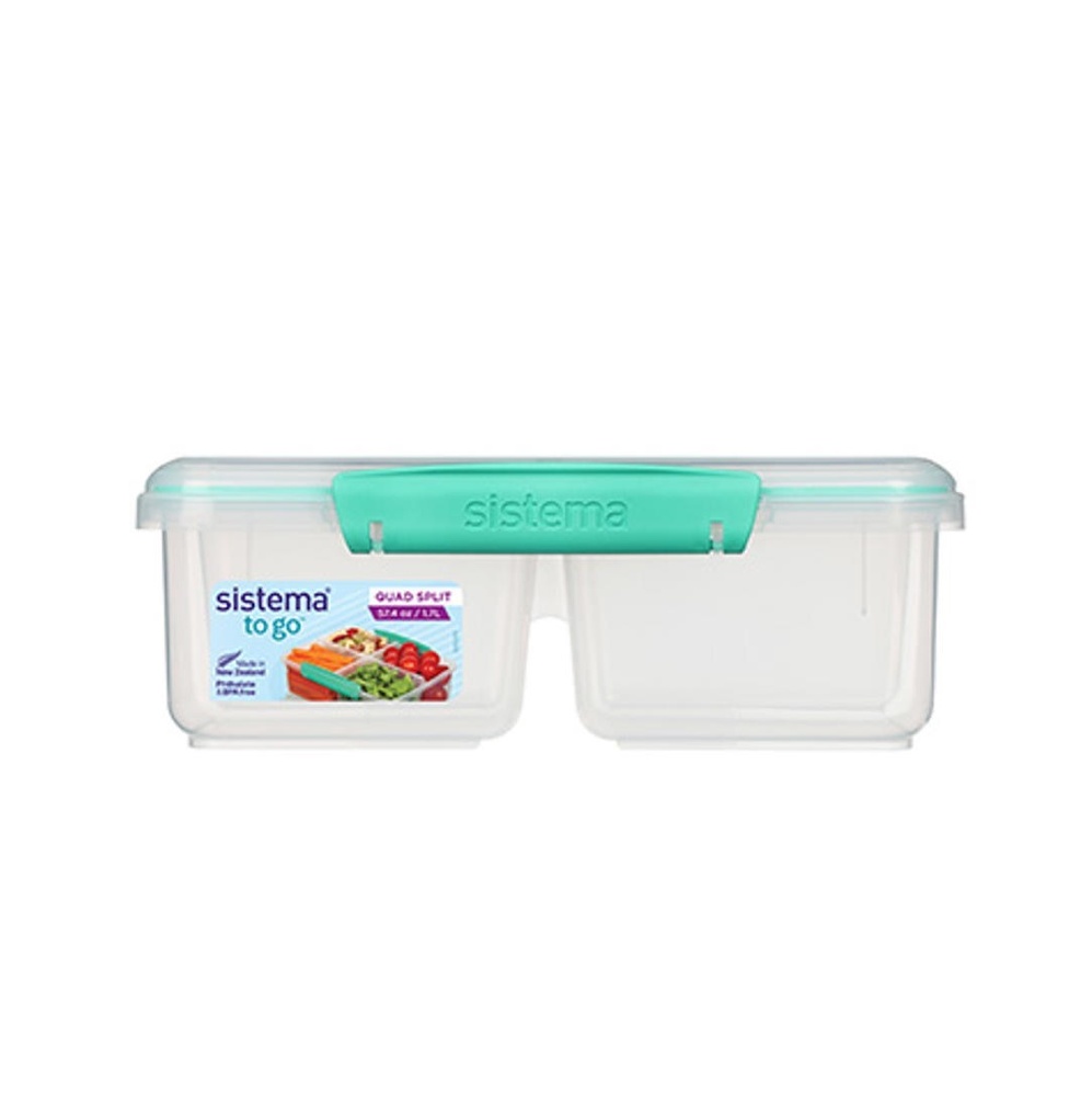 Lunch box, Four parts, 1,74 L, QUAD SPLIT TO GO, Clear / Teal