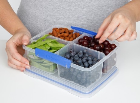 Lunch box, Four parts, KLIP IT QUAD SPLIT, 1,74 L, Clear / Dark blue