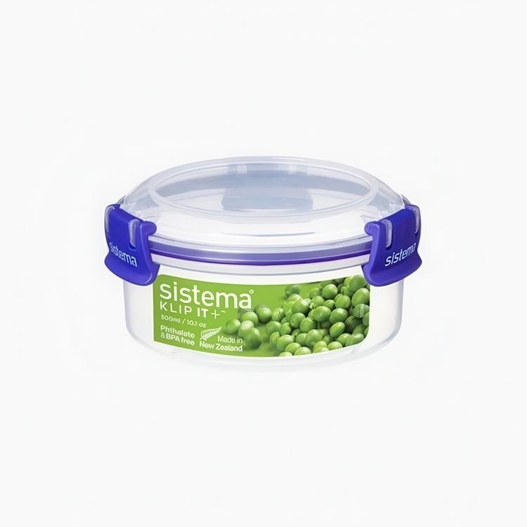 Container, Round, 0,3 L, KLIP IT PLUS, Ø 11,5 x H 5,8 cm, Clear / Blue