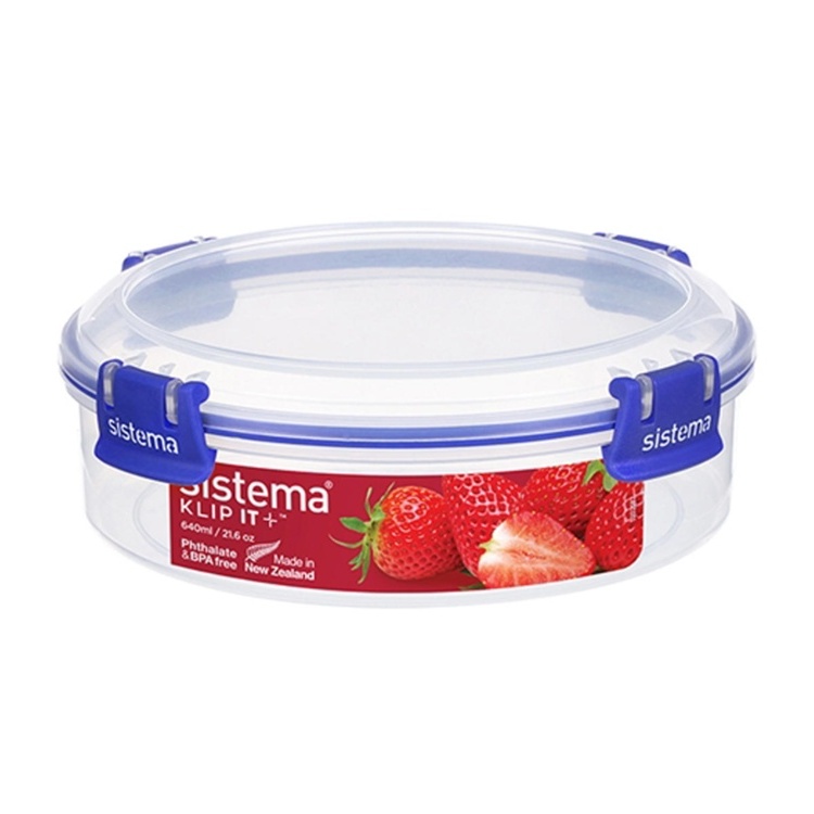 Container, Round, 0,64 L, KLIP IT PLUS, Ø 11,5 x H 5,8 cm, Clear / Blue