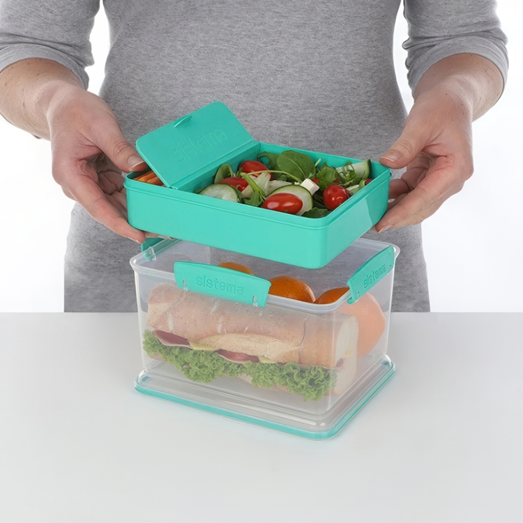 Lunch box with compartments, 2,3 L, LUNCH TUB TO GO, 20 x 16 x H 11,5 cm, Mint