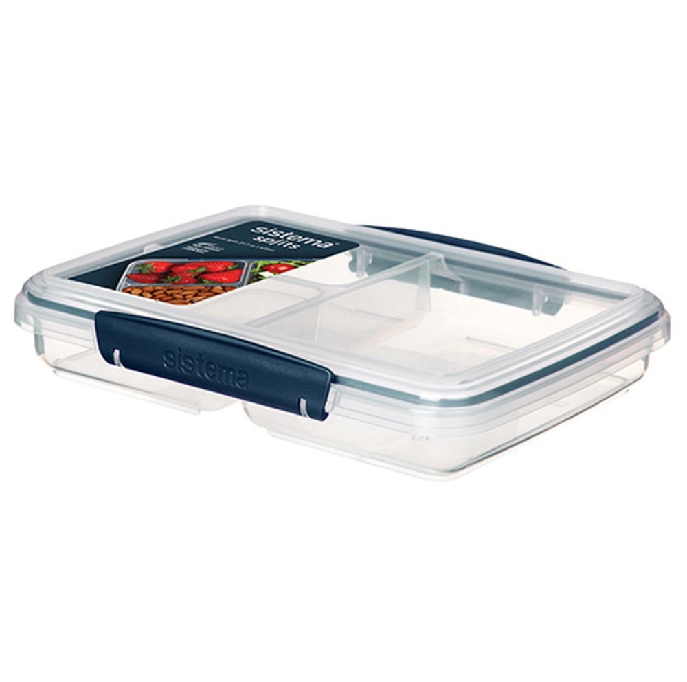 Food Storage box, 3 Compartments, SISTEMA MULTI SPLIT, Clear / Dark Blue