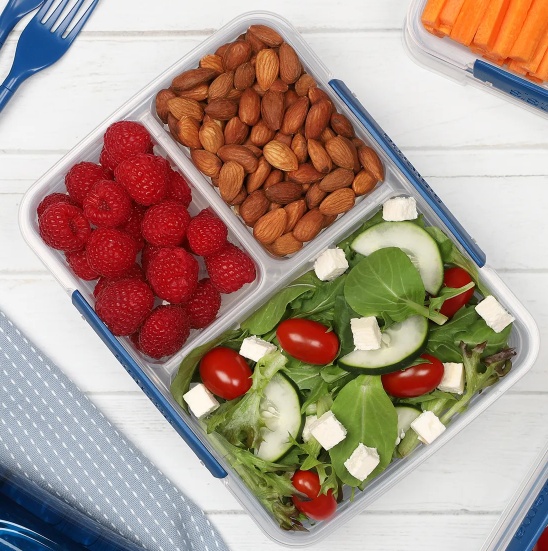 Food Storage box, 3 Compartments, SISTEMA MULTI SPLIT, Clear / Dark Blue