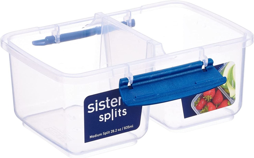 Lunch box, Two parts, 1 liter, KLIP IT SPLIT, Clear / Dark Blue