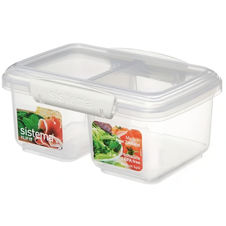 Lunch box, Two parts, 1 L, KLIP IT SPLIT, Clear / White