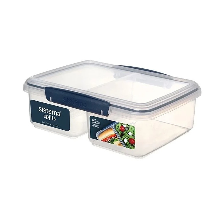 Lunch box, Two parts, 1,9 L, KLIP IT, 18 x 23,5 x H 8 cm, Clear / Dark Blue