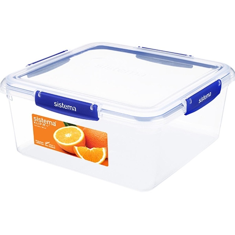 Container, XL, 5,5 L, KLIP IT PLUS SQUARE, 25 x 26 x H 11,7 cm, Clear / Blue