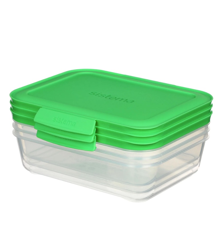 Food Storage boxes, 1L, Set of 3, SISTEMA NEST IT, Clear / Green