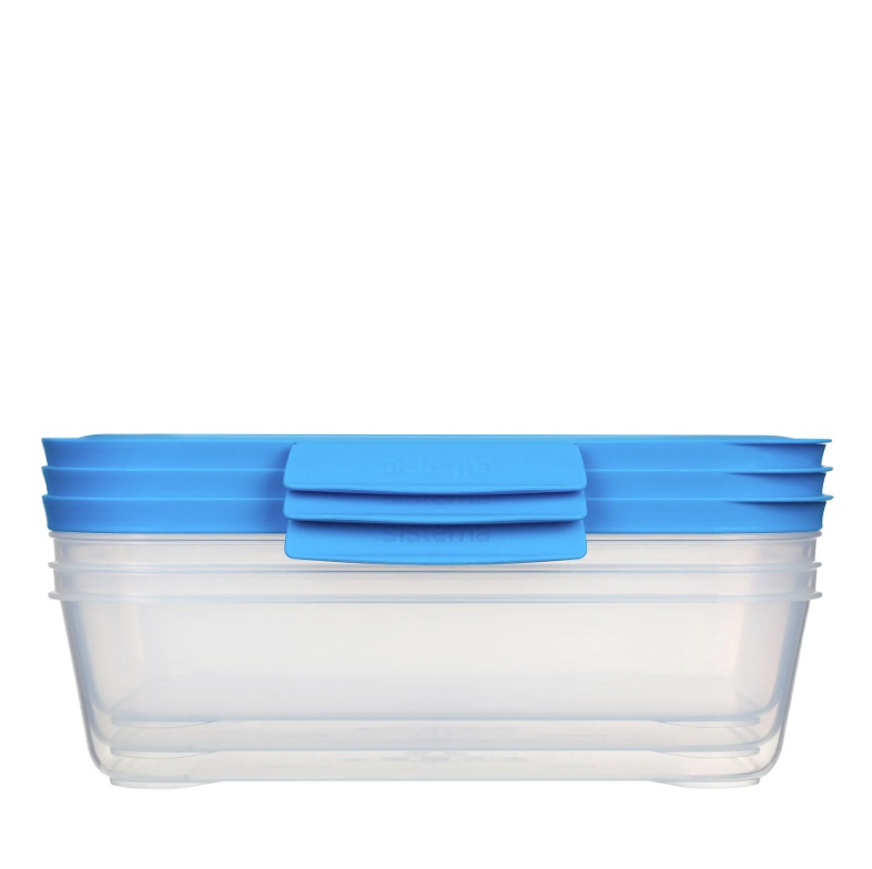Food Storage boxes, 1,5 L, Set of 3, SISTEMA NEST IT, Clear / Blue