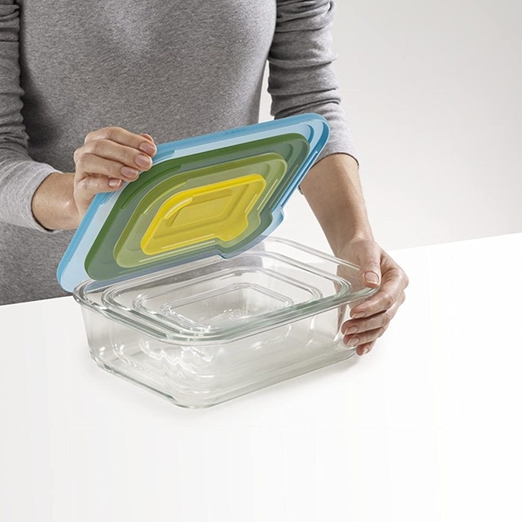 Lunch boxes, Set with 4, NEST GLASS CONTAINERS, Large, Joseph Joseph, Assorted