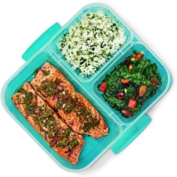 Food Storage boxes, 3 Compartments, Set of 5, SISTEMA NEST IT LARGE, 24x 19,5 x H 6,5 cm, Clear / Green