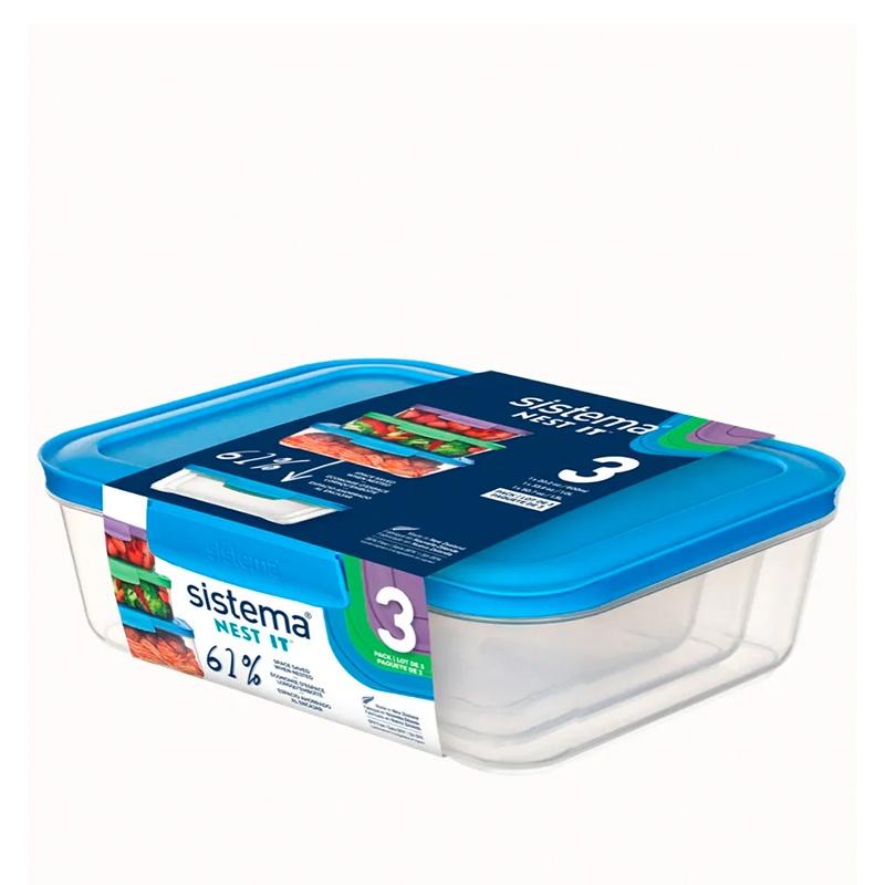 Food Storage boxes, Set of 3, SISTEMA NEST IT MEDIUM, Clear / Assorted