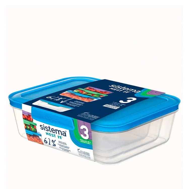Food Storage boxes, Set of 3, SISTEMA NEST IT MEDIUM, Clear / Assorted