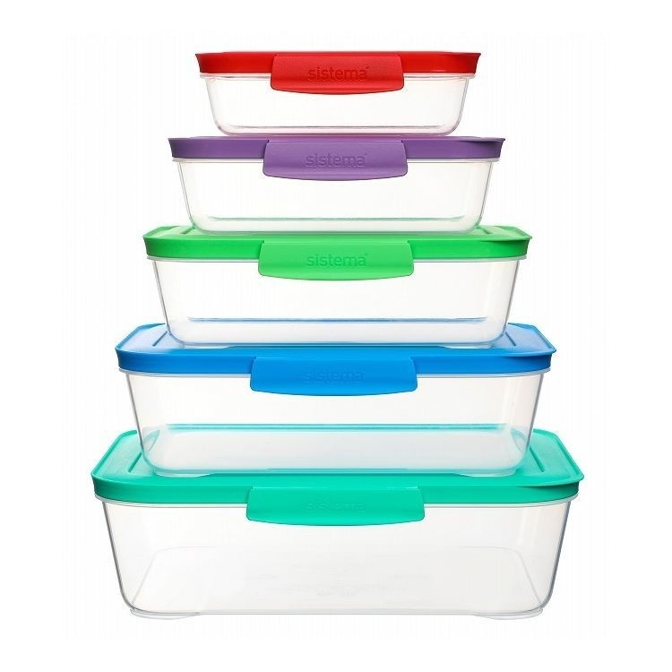 Food Storage boxes, Set of 5, SISTEMA NEST IT LARGE, Clear / Assorted