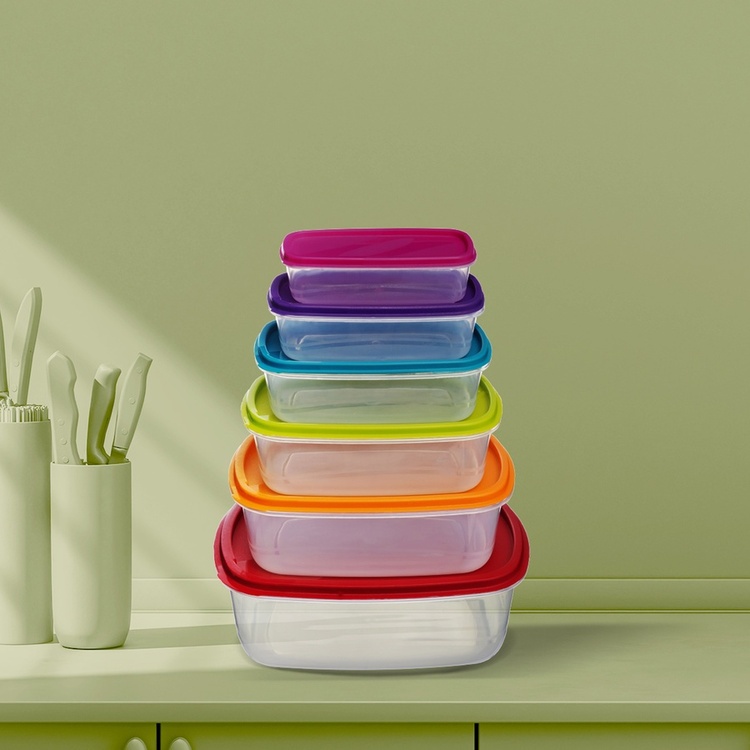 Food Storage boxes, Set of 6, SMART COLORED NEST RECTANGULAR, Clear / Multicolored