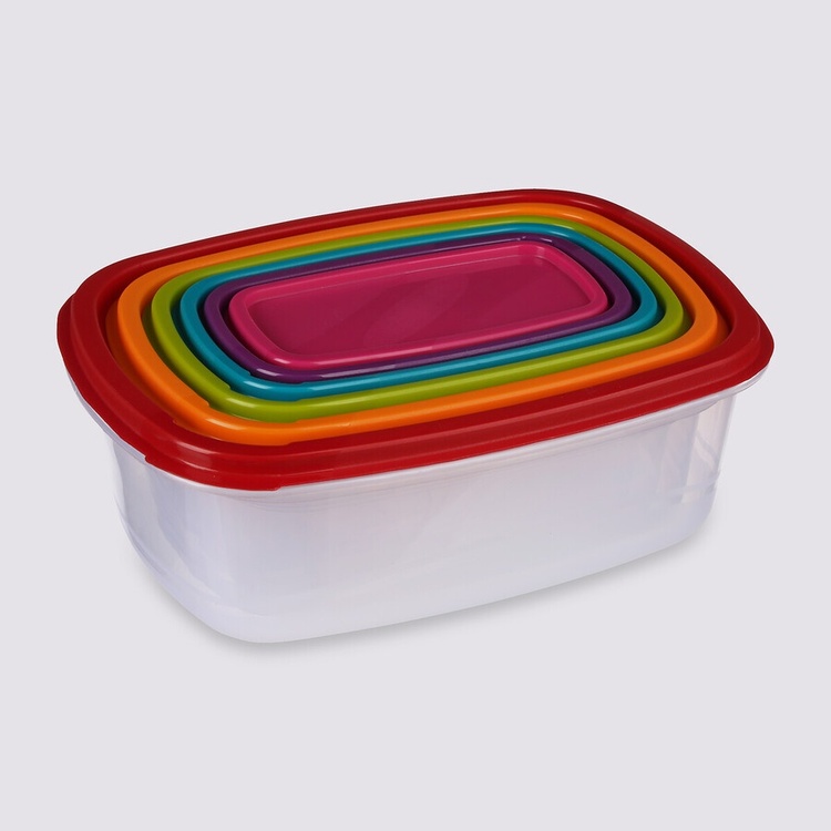 Food Storage boxes, Set of 6, SMART COLORED NEST RECTANGULAR, Clear / Multicolored