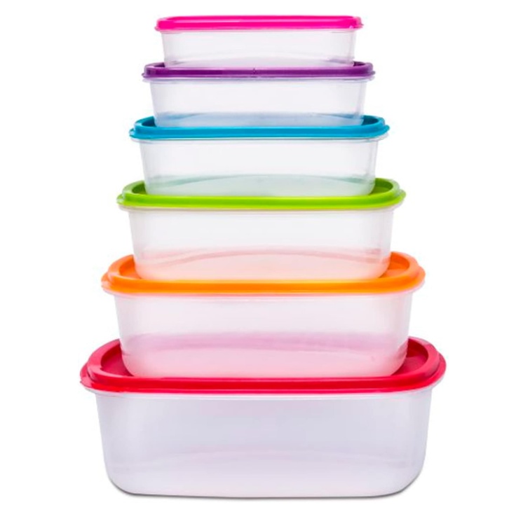 Food Storage boxes, Set of 6, SMART COLORED NEST RECTANGULAR, Clear / Multicolored