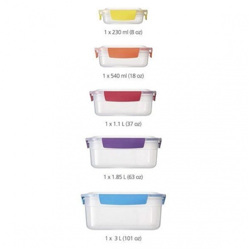 Lunch boxes, Set with 5, NEST LOCK CONTAINERS, Large, Joseph Joseph, Assorted