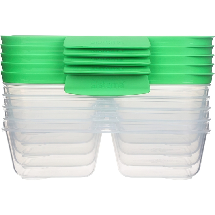 Food Storage boxes, 2 Compartments, Set of 5, SISTEMA NEST IT, 19 x 14,5 x H 5,5 cm, Clear / Green