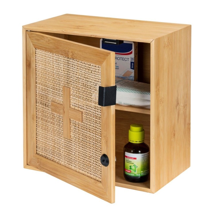 Medicine cabinet in Bamboo, Lockable, ALLEGRE, 30 x 19,5 x H 30 cm, Nature