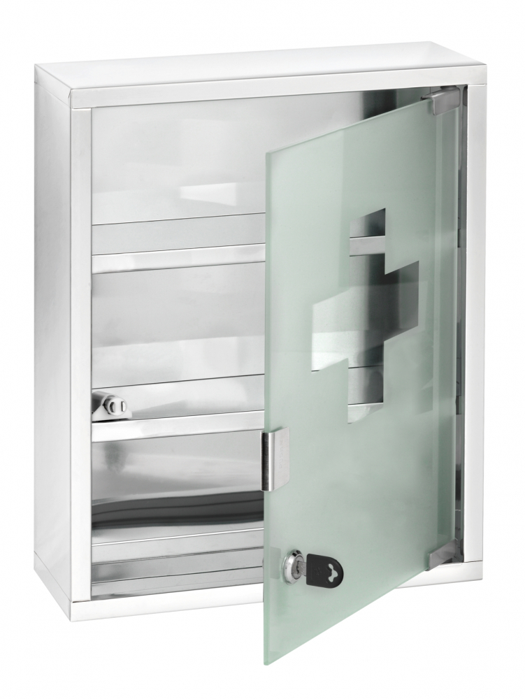 Medicine cabinet with glass door, lockable, MEDIKAMENTENSCHRANK, 30 x 12 x H 40 cm, Silver 