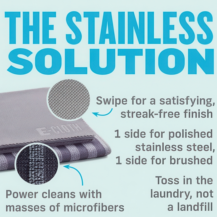 Special cloths for Stainless Steel, 2 psc, STAINLESS STEEL CLOTH SET, 32 x 32 cm, Grey