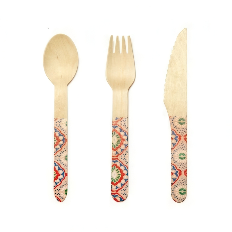 Eco-friendly wood cutlery, 30 pcs, MANDALA