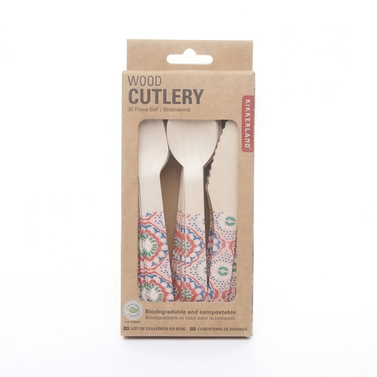 Eco-friendly wood cutlery, 30 pcs, MANDALA