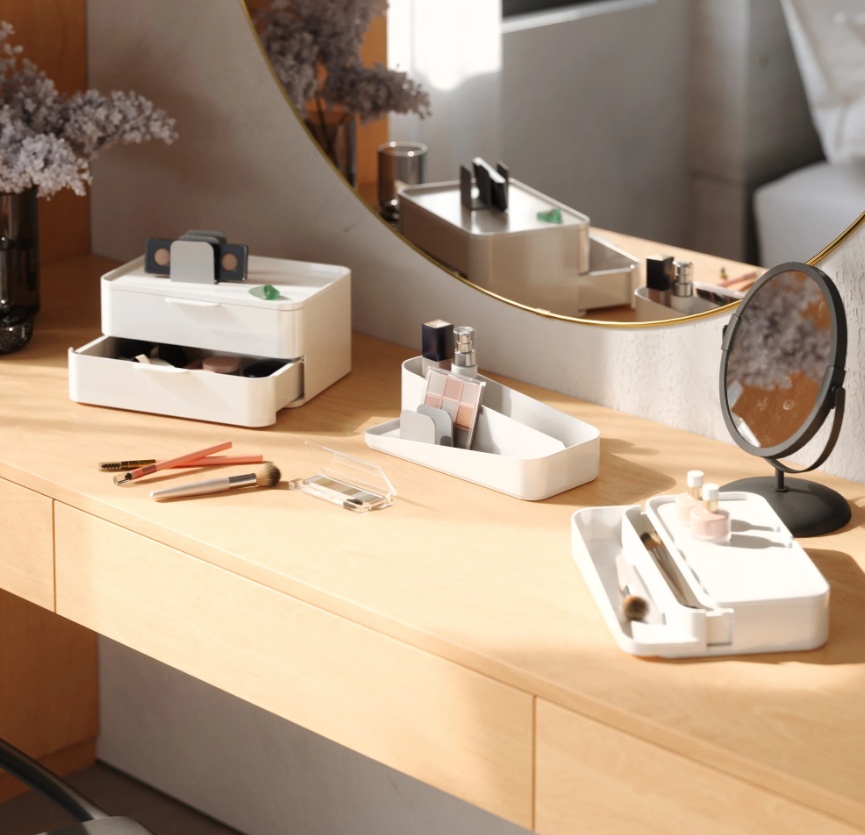 Cosmetic Organiser, UMBRA LARGE GLAM MAKE UP, White / Grey