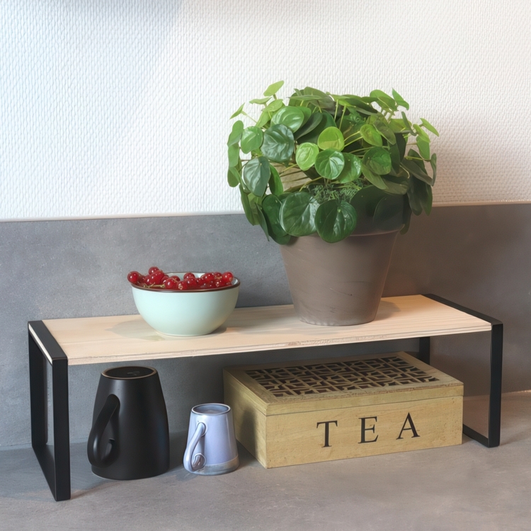 Mini extra shelf, BLACK & WOOD KITCHEN RACK, 50,5 x 18 x H 15 cm, Natural / Black