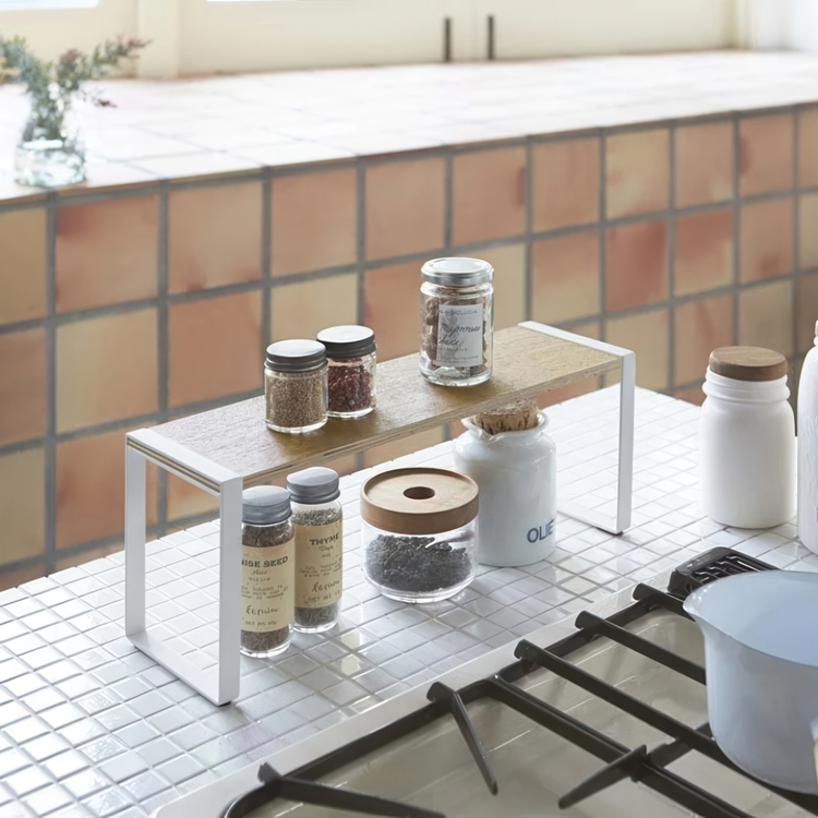 Mini extra shelf, TOSCA KITCHEN RACK WIDE, 40 x 12 x H 15.5 cm, Yamazaki, White / Wood