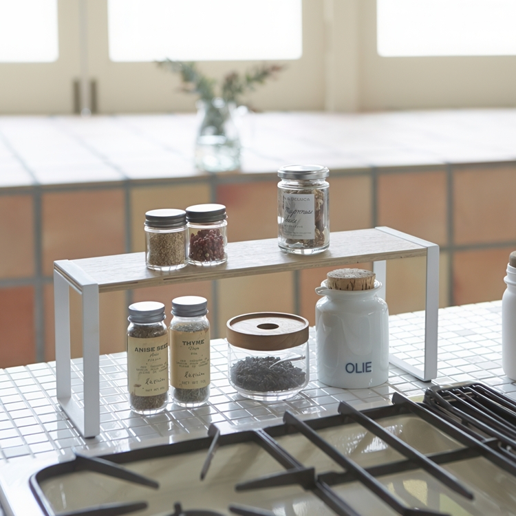 Mini extra shelf, TOSCA KITCHEN RACK WIDE, 40 x 12 x H 15.5 cm, Yamazaki, White / Wood