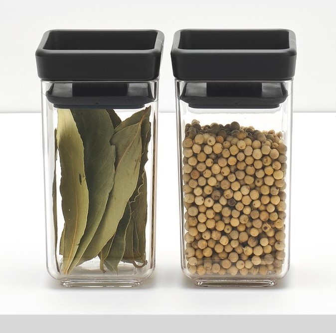 Canisters Set of 2, 0,15L, TASTY+ MINI, Brabantia, Clear / Dark Grey