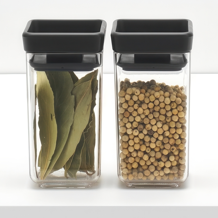 Canisters Set of 2, 0,15L, TASTY+ MINI, Brabantia, Clear / Dark Grey